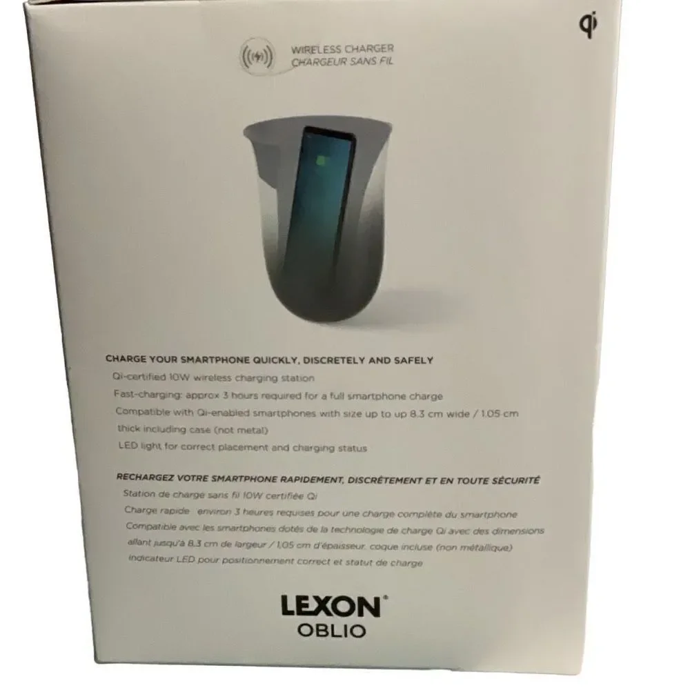 Lexon OBLIO Dark Blue Wireless 2 in 1 Phone Charger UV Sanitizer QI certified